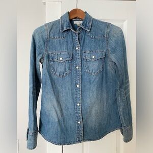J. Crew Western Chambray Shirt in Vintage Indigo, Size 0